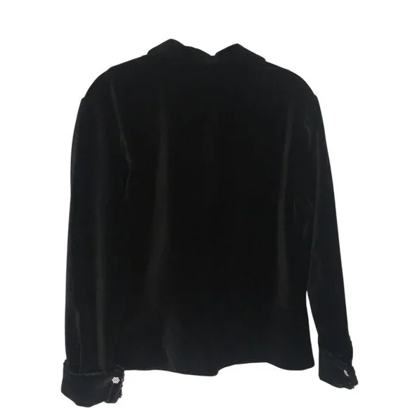 Black Velvet Blazer Rhinestone Buttons Jacket Womens XL - Picture 11 of 16